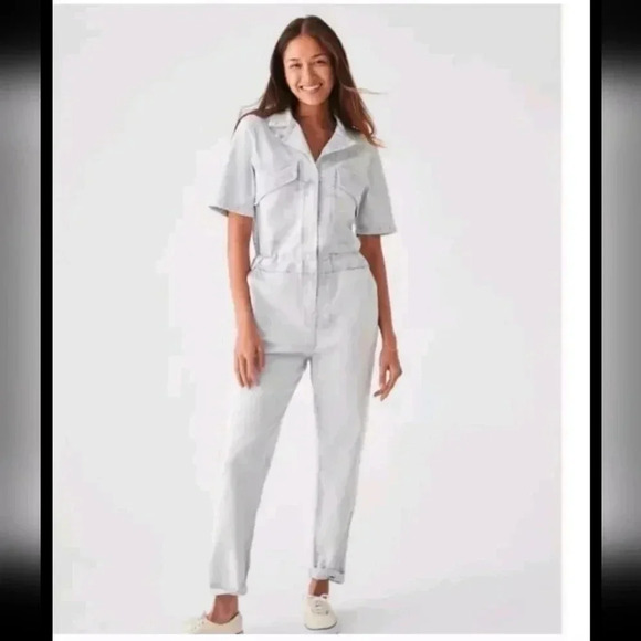 Faherty Womens Light Wash Denim Blythe Short Sleeve Jumpsuit XS - Picture 2 of 16